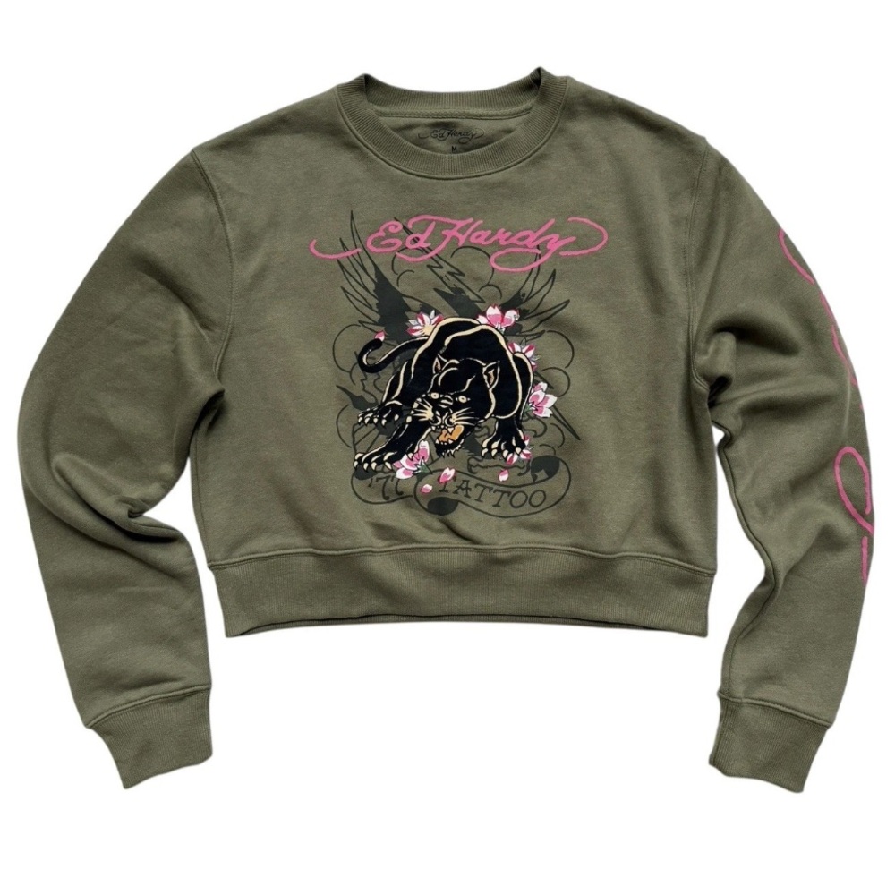 Ed Hardy Tattoo Logo Cropped Sweatshirt Women’s Sz Medium